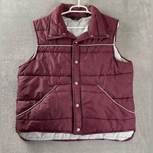 Vtg 80's DAVID PEYSER Burgundy Snow Ski Vest WINTER Nylon PUFFER Snap Large / M